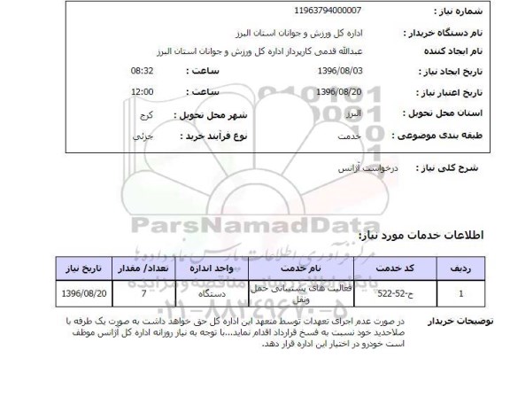 استعلام, استعلام فعالیت های پشتیبانی حمل و نقل