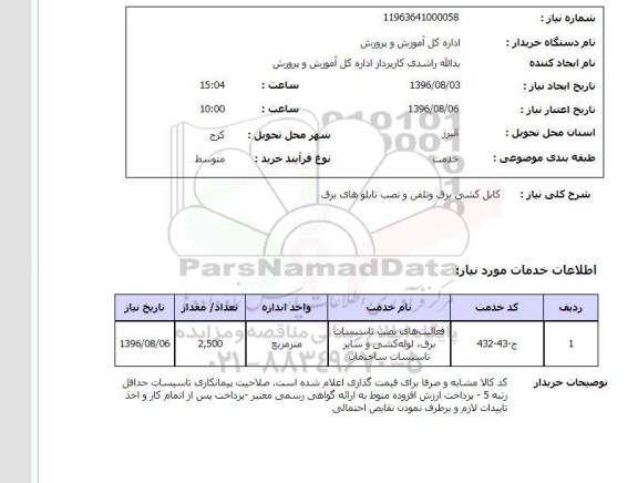 استعلام ,استعلام کابل کشی برق و تلفن و نصب تابلوهای برق