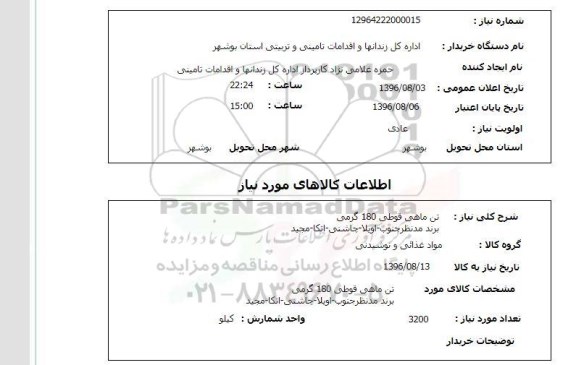 استعلام، استعلام  تن ماهی قوطی 180 گرمی 