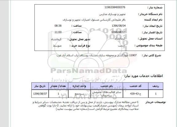 استعلام, استعلام دیوارکشی و محوطه سازی دبستان