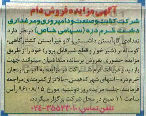 آگهی مزایده ، مزایده فروش دام 