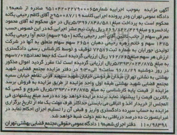 مزایده, مزایده تعداد 7/075 سهام