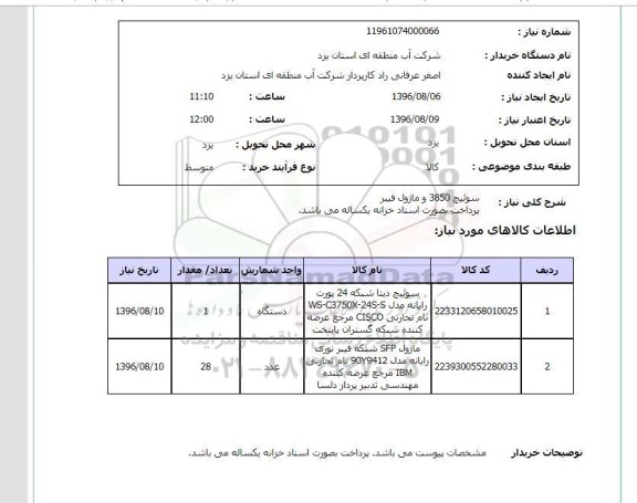 استعلام , استعلام سوئیچ 3850 و ماژول فیبر