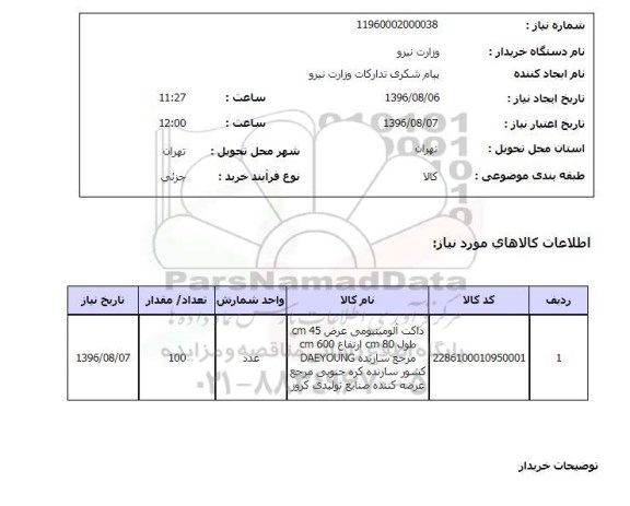 استعلام ، استعلام داکت آلومینیومی