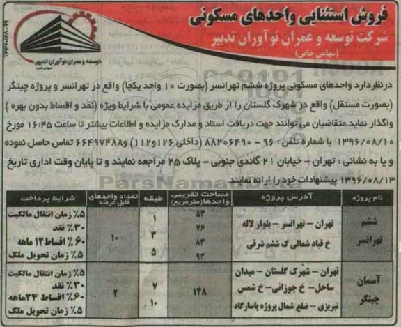 مزایده,مزایده فروش استثنایی واحدهای مسکونی