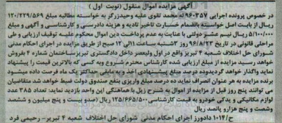 مزایده, مزایده تعداد 385 عدد لوازم مکانیکی و یدکی خودرو