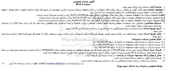 آگهی مزایده عمومی, مزایده مجوز اکران آگهی و تبلیغات بر روی پیکره های تبلیغاتی