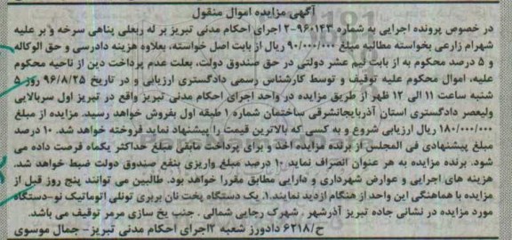 آگهی مزایده اموال منقول, مزایده یک دستگاه پخت نان بربری تونلی اتوماتیک نو