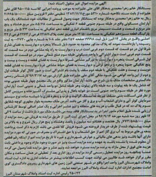 مزایده,مزایده آپارتمان مسکونی مساحت 85.68متر 