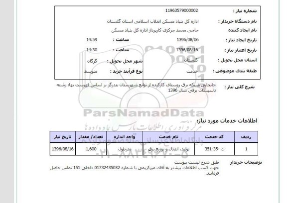 استعلام, استعلام ​جایجایی شبکه برق روستای کارکنده