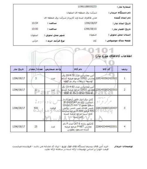 استعلام, استعلام آنتن مخابراتی مدل CX-4-78 ....