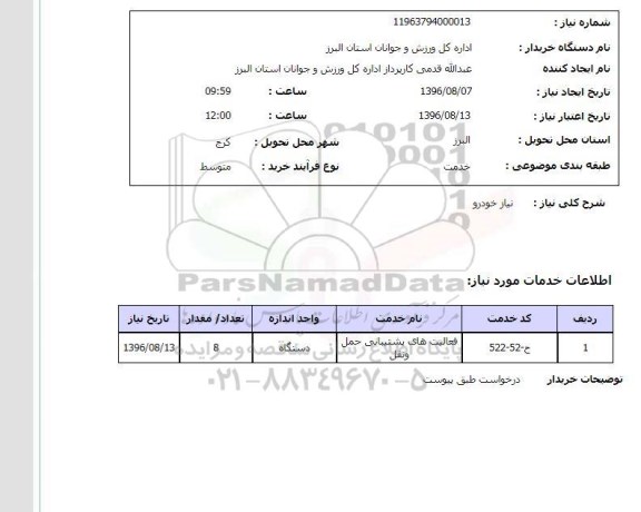 استعلام, استعلام نیاز خودرو 