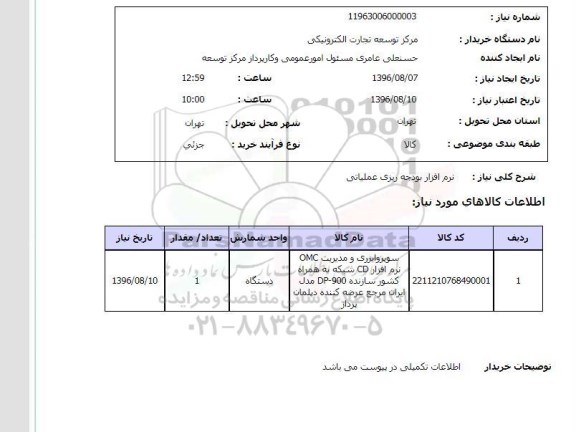 استعلام، استعلام نرم افزار بودجه ریزی عملیاتی