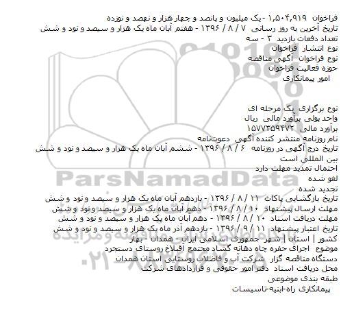 مناقصه,مناقصه اجرای حفره چاه دهانه گشاد مجتمع آقبلاغ روستای دستجرد    