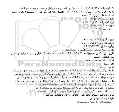 مناقصه,مناقصه حفره چاه مکانیکی ضربه ای مجتمع سماوک روستای قرخلر    