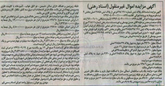 مزایده,مزایده یک باب ساختمان شمالی به مساحت 89/50 مترمربع