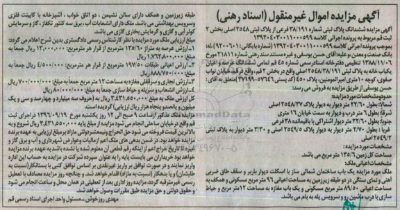 مزایده,مزایده ششدانگ پلاک ثبتی مساحت زمین 135.6متر