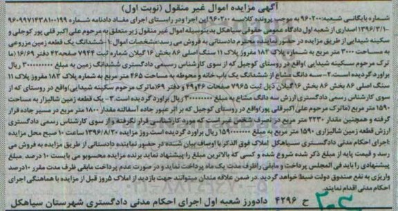 مزایده,مزایده ششدانگ دو قطعه زمین و خانه و محوطه