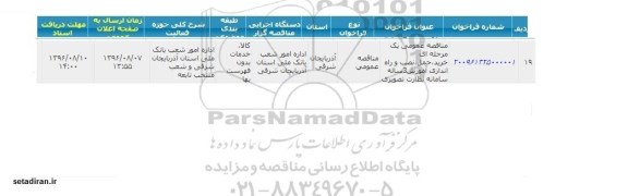 مناقصه, مناقصه خرید، حمل، نصب و راه اندازی آموزش 3 ساله سامانه نظارت تصویری