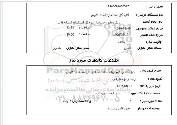 استعلام ,استعلام کابل کشی فیبرنوری 