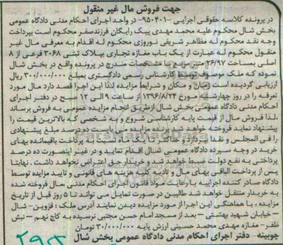مزایده,مزایده مغازه تجاری مساحت 29.97متر