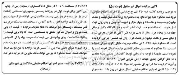 مزایده, مزایده 1076/5 تن سنگ مرمریت مشکی کوپ
