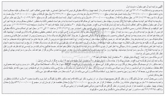 مزایده,مزایده آپارتمان قولنامه ای قدمت 4 سال