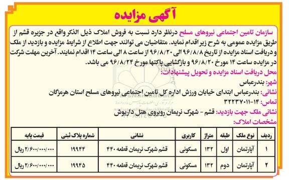 مزایده,مزایده فروش املاک مساحت هرکدام 132متر