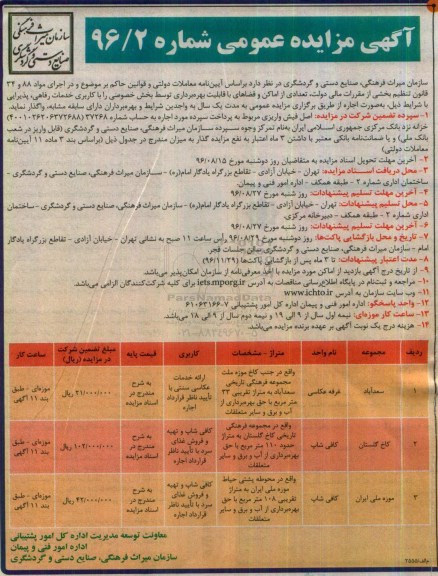 آگهی مزایده عمومی, مزایده اجاره تعدادی از اماکن و فضاهای با قابلیت بهره برداری