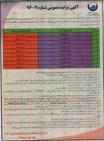 مزایده عمومی, مزایده 9 خط سیم کارت تلفن همراه