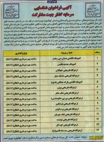 آگهی فراخوان، فراخوان تکمیل و بهره برداری از اردوگاهها...
