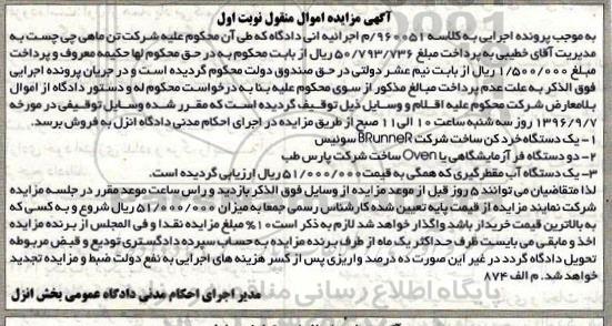 مزایده,مزایده فروش یک دستگاه خردکن و دو دستگاه فر آزمایشگاهی و ...