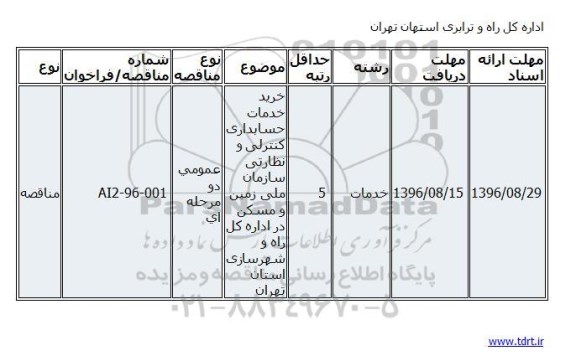 مناقصه، مناقصه خرید خدمات حسابداری کنترلی و نظارتی سازمان ملی زمین و ...