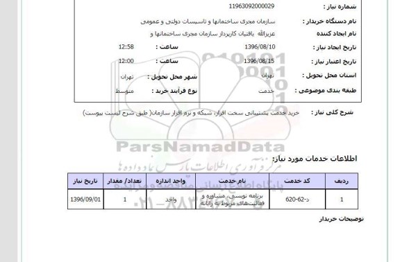 استعلام , استعلام خرید خدمت پشتیبانی سخت افزار