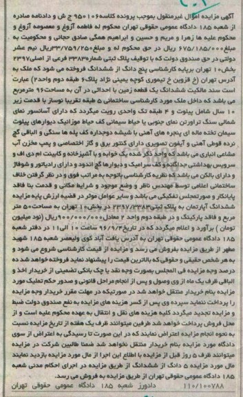 مزایده,مزایده یک قطعه زمین به مساحت 96 مترمربع