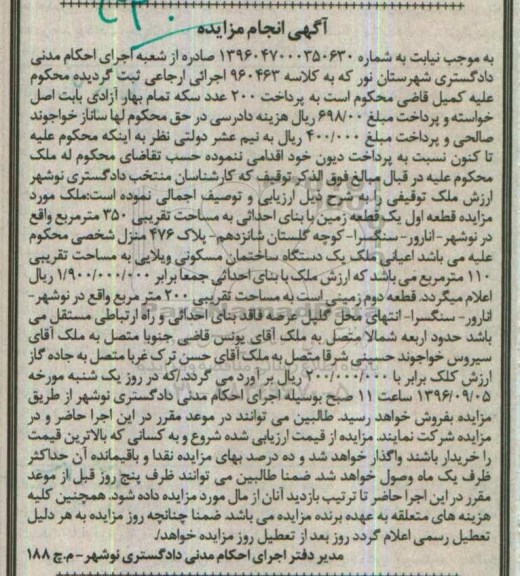 مزایده,مزایده یک قطعه زمین به مساحت تقریبی 350 مترمربع