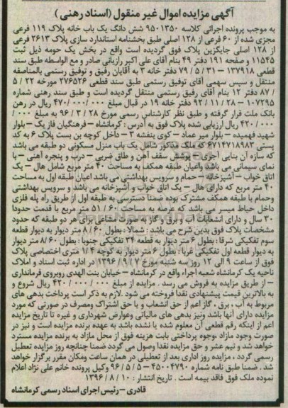 مزایده،مزایده یک باب خانه پلاک 119
