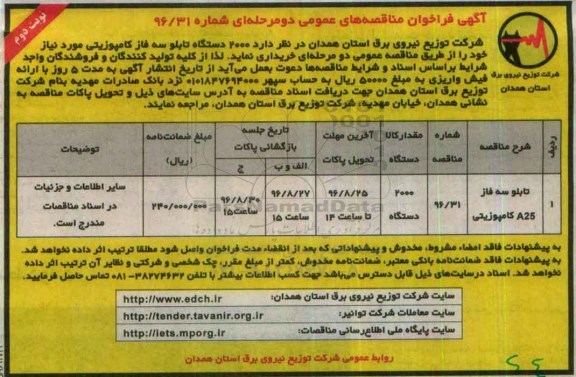 مناقصه ,مناقصه تابلو سه فاز a25 - نوبت دوم 