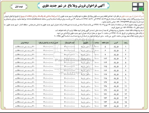 مزایده,مزایده فروش ویلا باغ با کاربری مسکونی نوبت اول 