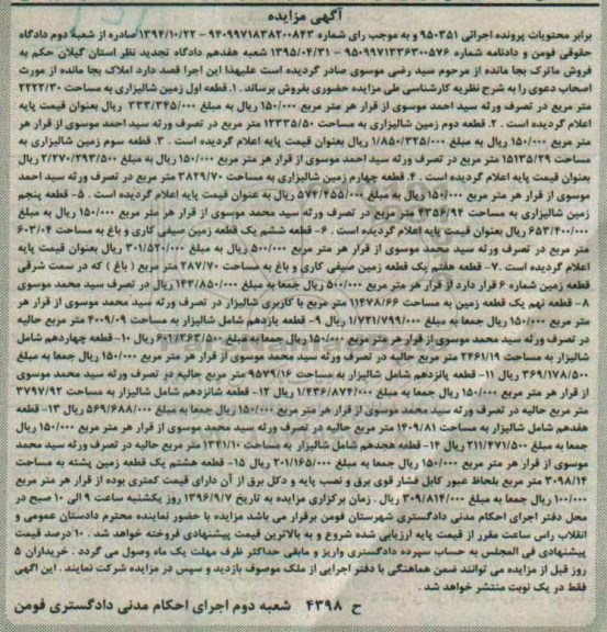مزایده، مزایده 15 قطعه زمین