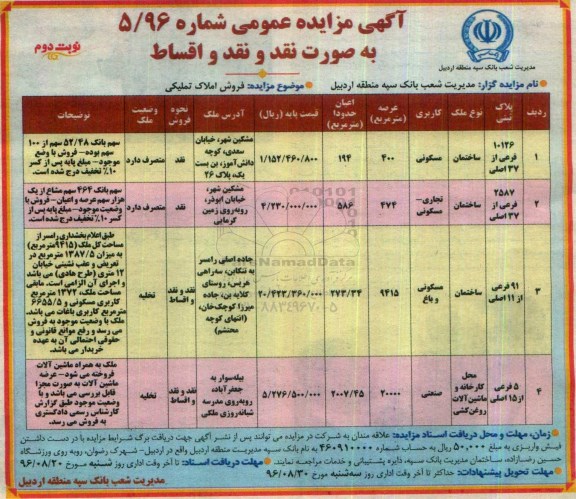 مزایده,مزایده فروش املاک تملیکی نوبت دوم