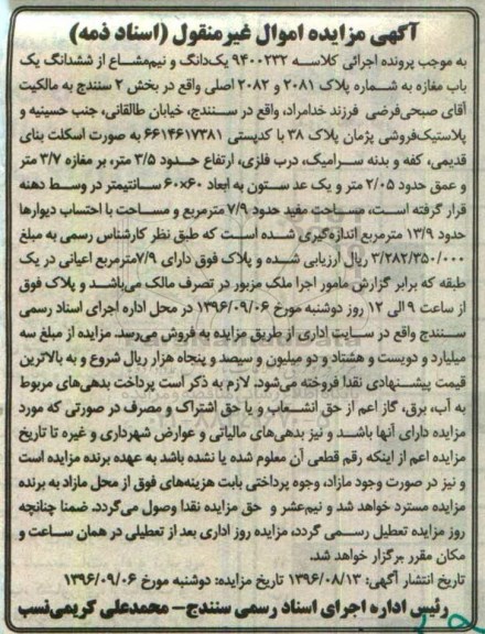 مزایده,مزایده یک دانگ و نیم مشاع از مغازه