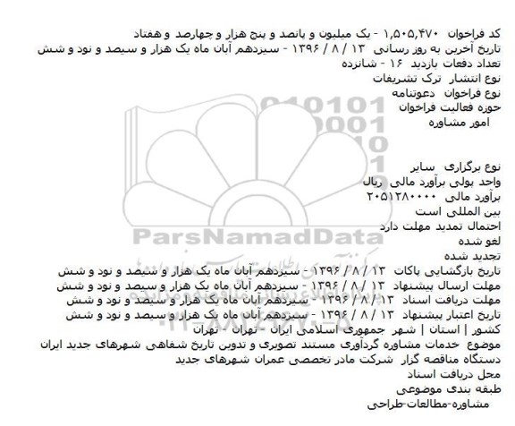 مناقصه خدمات مشاوره گردآوری مستند تصویری و تدوین تاریخ شفاهی شهرهای جدید ایران    