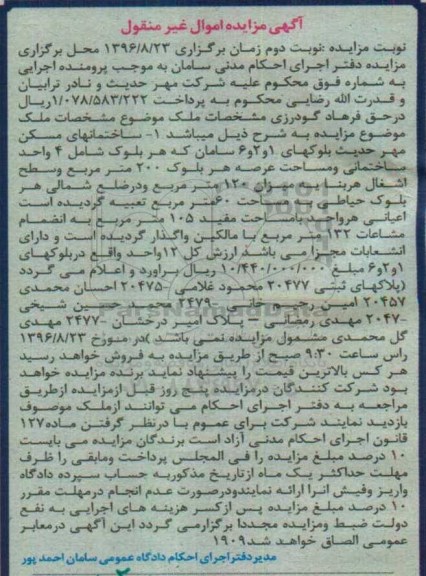 مزایده,مزایده ساختمان های مسکن مهر بلوک های 1.2.6