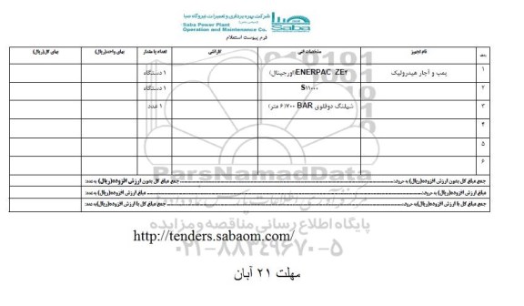 استعلام , استعلام پمپ و آچار هیدرولیک 