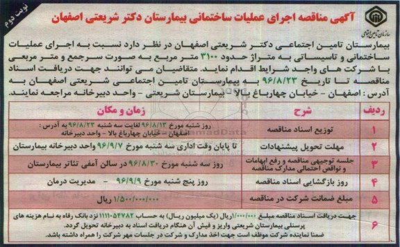 آگهی مناقصه, مناقصه  اجرای عملیات ساختمانی و تاسیساتی نوبت دوم 