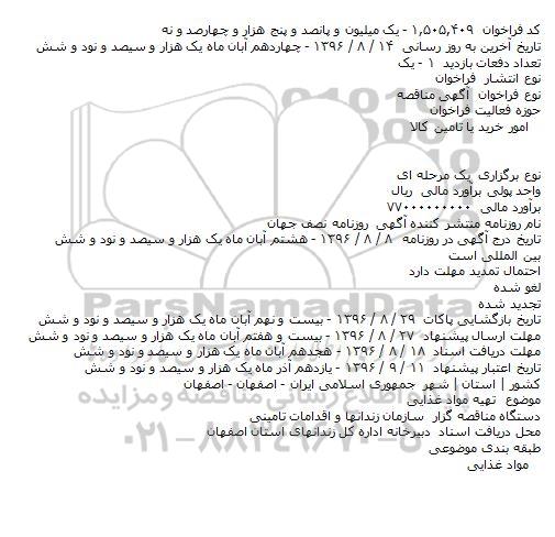 آگهی مناقصه , مناقصه تهيه مواد غذايی    