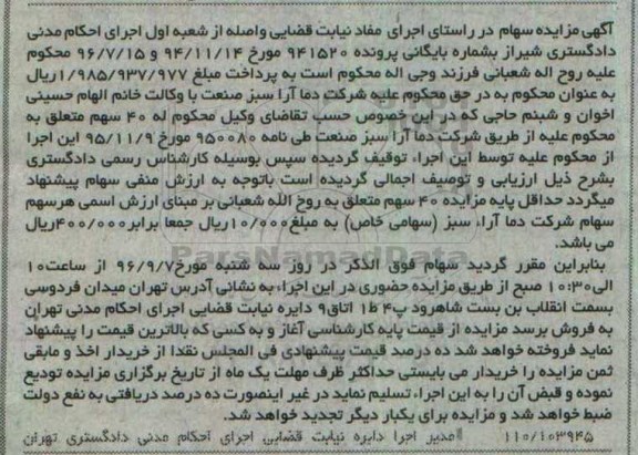 مزایده, مزایده فروش سهام