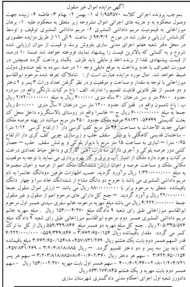 مزایده,مزایده املاک تعرفه شده اموال غیرمنقول