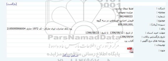 مزایده فروش اجناس اسقاطی در سه گروه